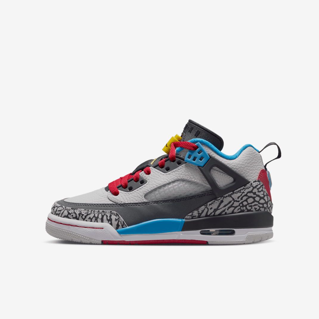 Jordan Spizike Low SE Big Kids' Shoes - Neutral Grey/Surf Blue/Dark Shadow/Varsity Maize